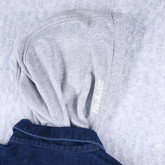 Carhartt Jacket Women Med Detroit Denim Tomboy Jean Trucker Detach Fleece Hood - Picture 3 of 6